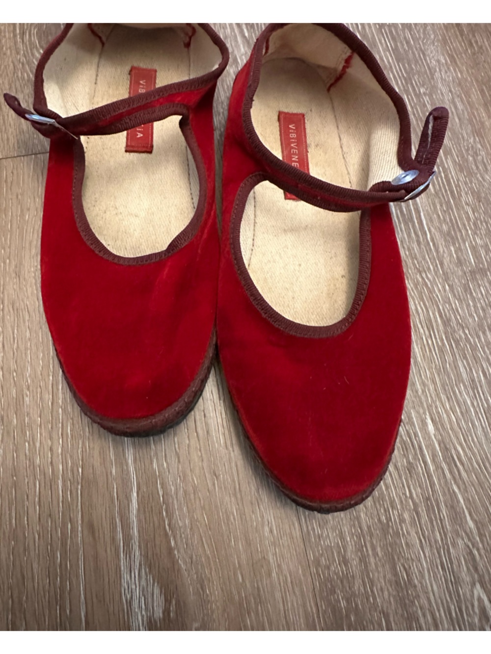 Vibi venezia red velvet Mary Jane flats